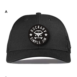 Black/Black Leather Patch Trucker with Magic Bus Logo