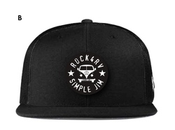 Black/Black Leather Patch Trucker with Magic Bus Logo FLAT BRIM